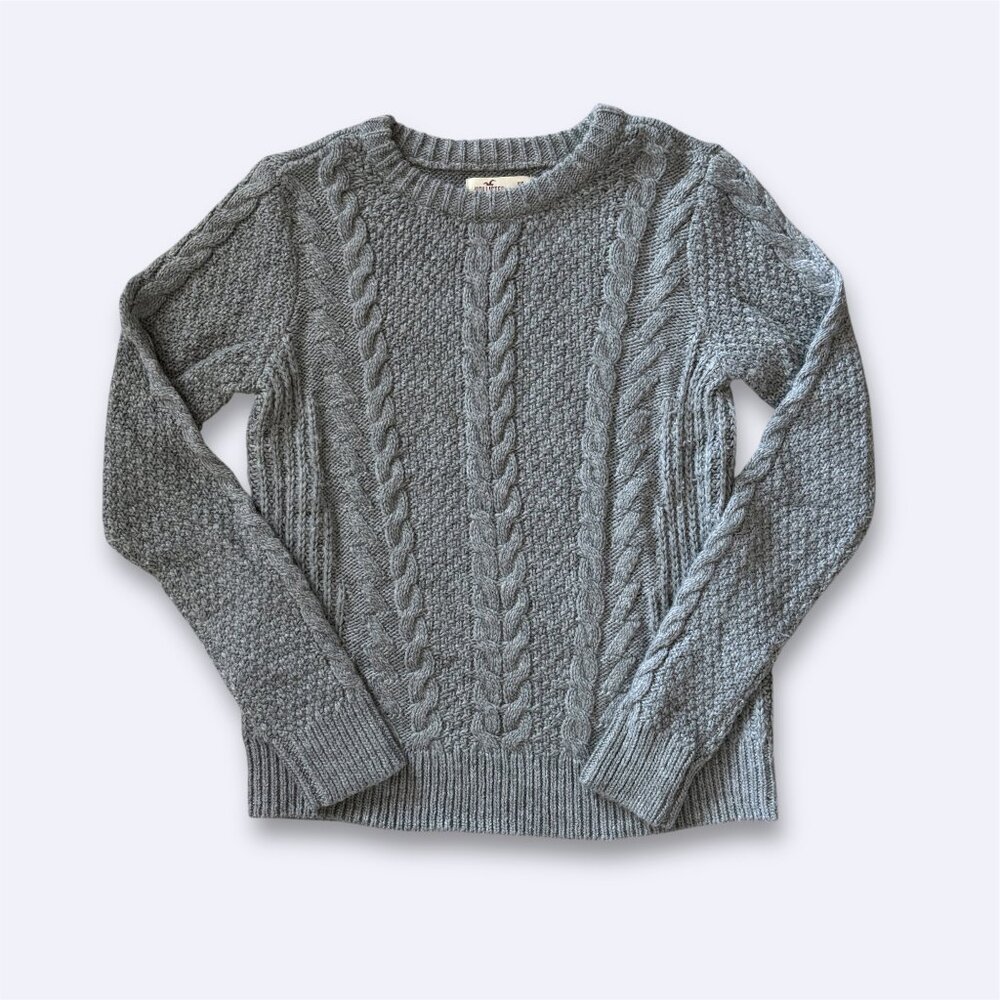 Hollister Cable Knit Gray Crewneck Sweater Normcore Grandpa Preppy Womens XS
